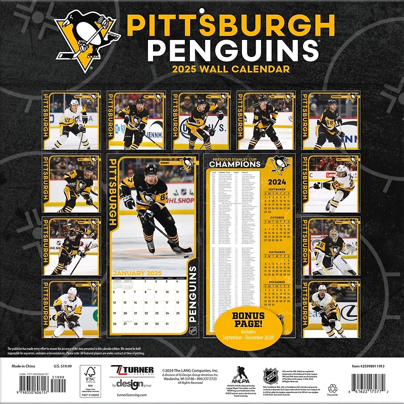 Pittsburgh Penguins 2024-2025 12 x 12 Team Wall Calendar