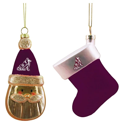 Texas AM Aggies Two-Pack Santa  Stocking Blown Glass Ornament Set