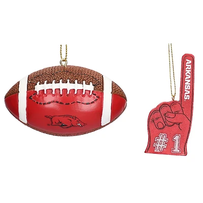 The Memory Company Arkansas Razorbacks Two-Pack Football  Foam Finger Ornament Set
