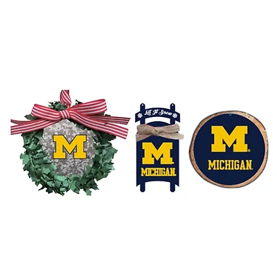The Memory Company Michigan Wolverines Three-Pack Wreath Sled Circle Ornament Set