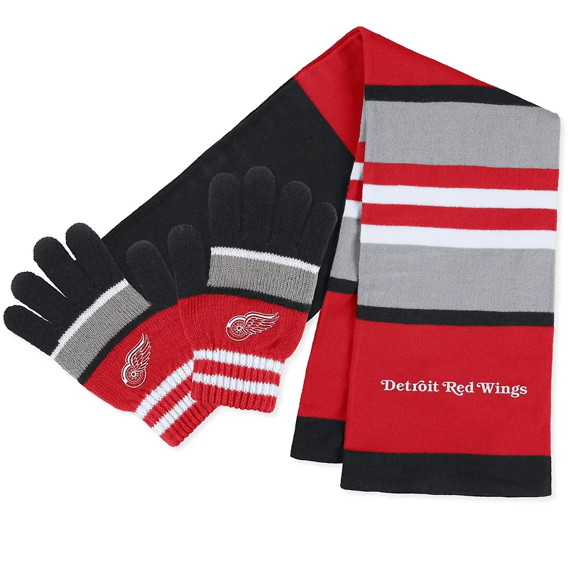 WEAR by Erin Andrews Detroit Wings Stripe Glove Scarf Set