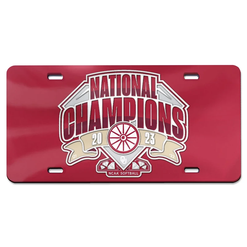 WinCraft Oklahoma Sooners 2023 NCAA Softball Women's College World Series Champions Laser Cut Acrylic License Plate