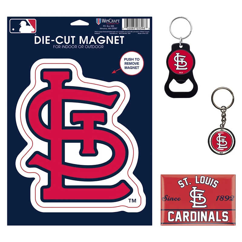 WinCraft St Louis Cardinals 4-Pack Key Rings and Magnets Set