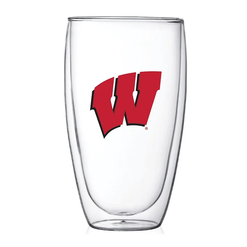 Wisconsin Badgers 15oz Double Wall Thermo Glass