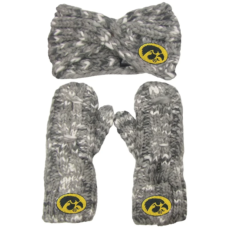 ZooZatz Iowa Hawkeyes Logo Marled Headband and Mitten Set