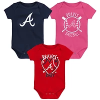 Atlanta Braves Slide Home Three-Pack Bodysuit Set
