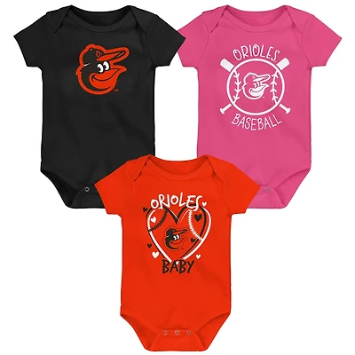 Baltimore Orioles Slide Home Three-Pack Bodysuit Set