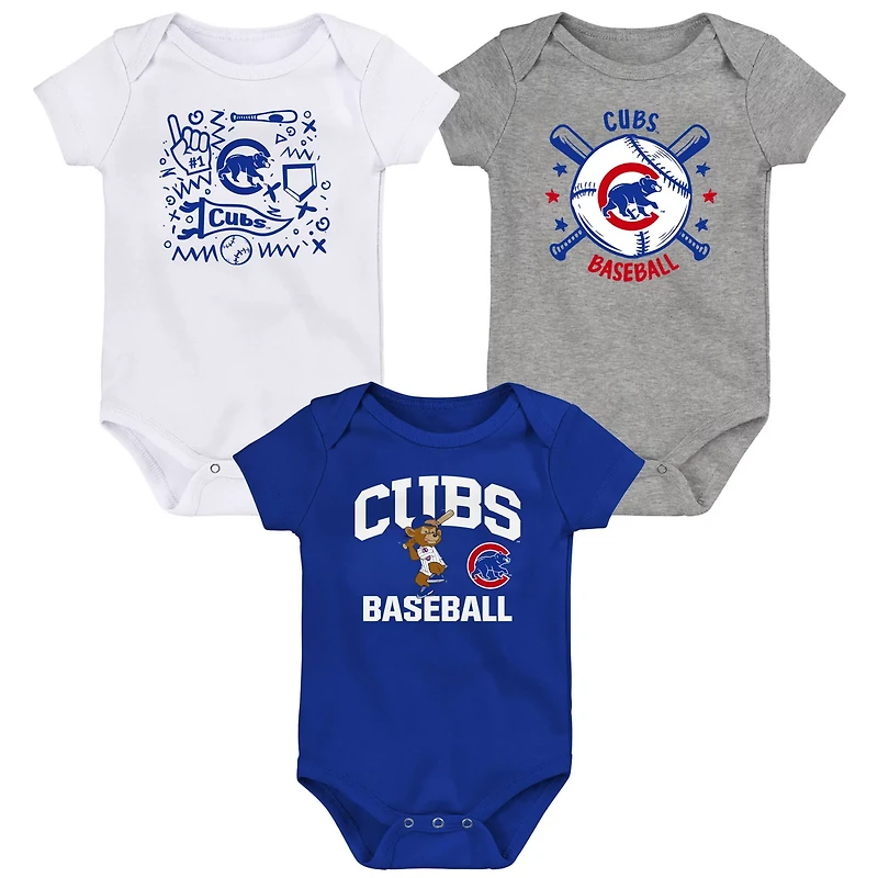 Chicago Cubs Batter Up 3-Pack Bodysuit Set