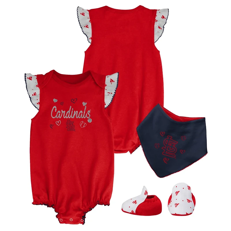 Girls Newborn  St Louis Cardinals 3-Piece Home Plate Bodysuit Bib  Booties Set