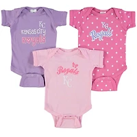 Girls Soft as a Grape Purple Kansas City Royals 3-Pack Rookie Bodysuit Set