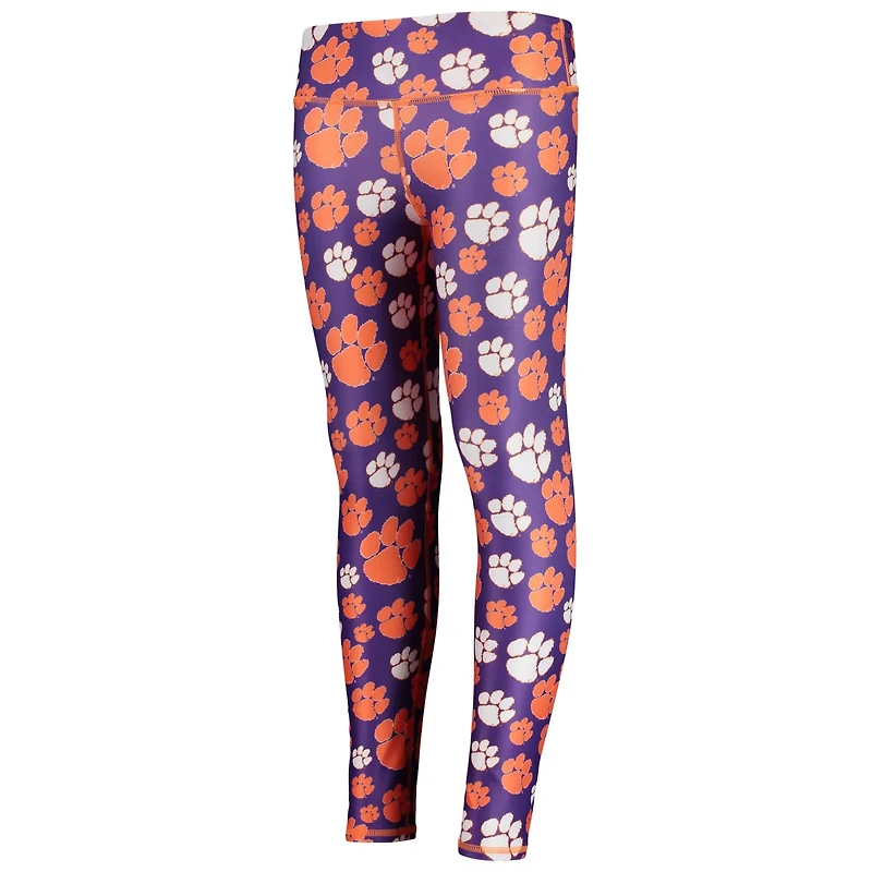 Girls Youth ZooZatz /Purple Clemson Tigers Stacked Mascot Leggings