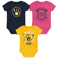 Milwaukee Brewers Slide Home Three-Pack Bodysuit Set