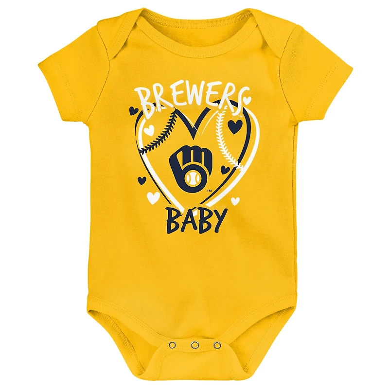 Milwaukee Brewers Slide Home Three-Pack Bodysuit Set