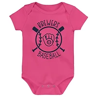 Milwaukee Brewers Slide Home Three-Pack Bodysuit Set