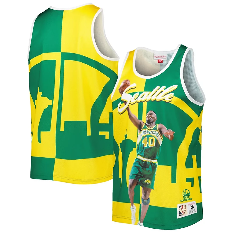 Mitchell Ness Shawn Kemp Gold Seattle SuperSonics Sublimated Player Tank Top