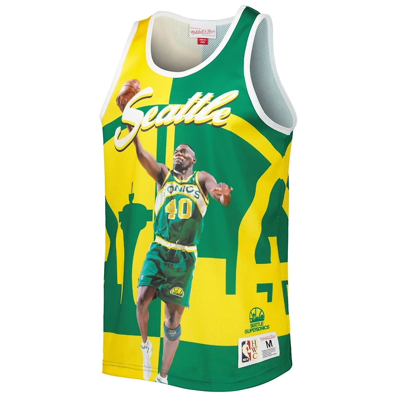 Mitchell Ness Shawn Kemp Gold Seattle SuperSonics Sublimated Player Tank Top