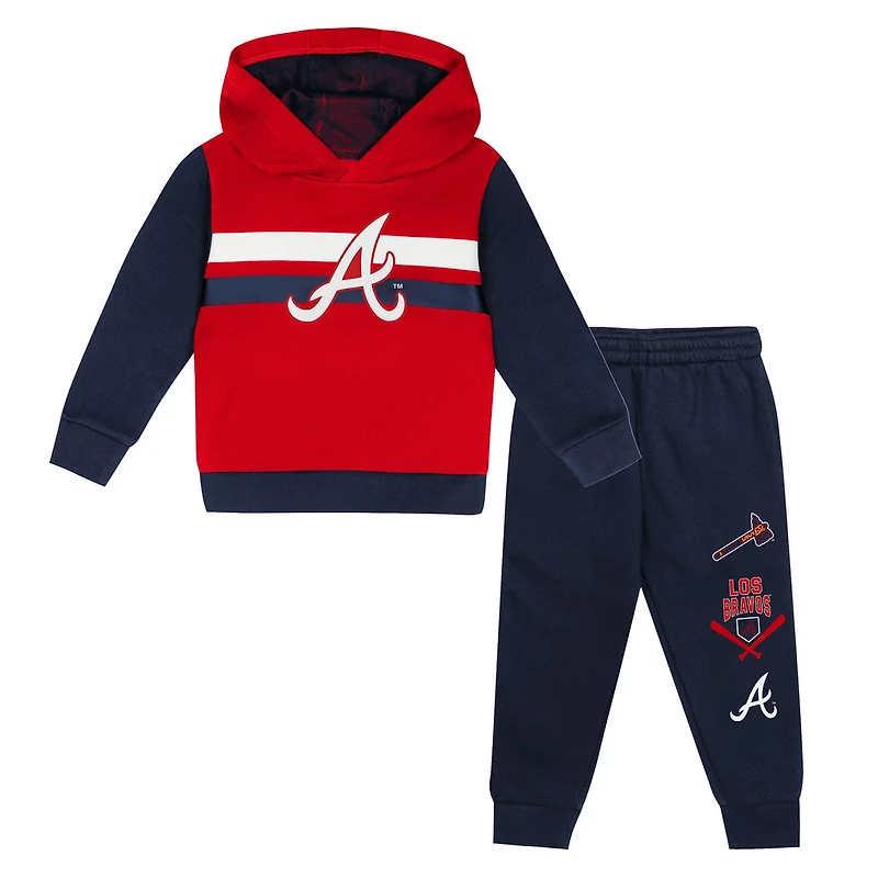 Navy Atlanta Braves Wind Up Pullover Hoodie and Sweatpants Set