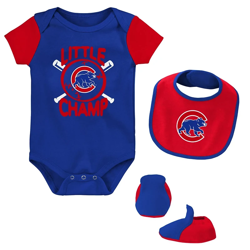 Newborn Chicago Cubs Little Champ Three-Pack Bodysuit Bib Booties Set