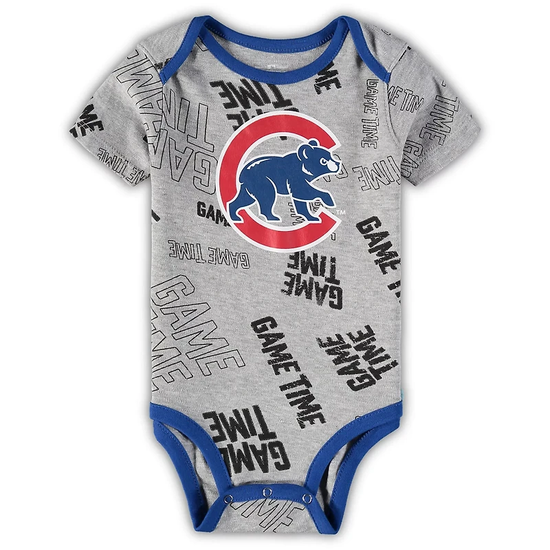Newborn Chicago Cubs Red Heathered Gray Game Time Three-Piece Bodysuit Set