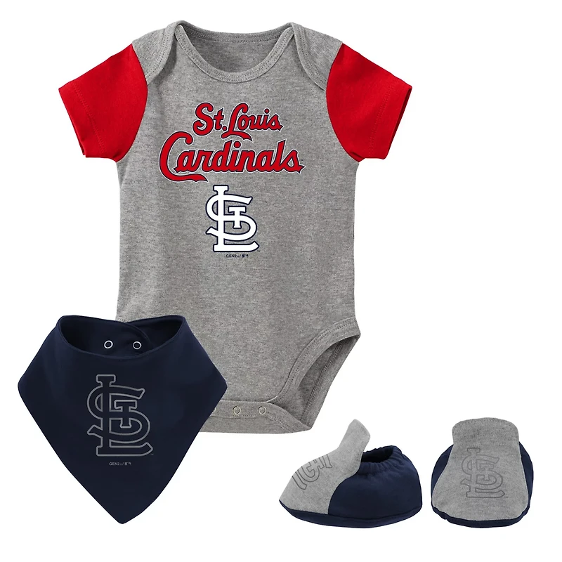 Newborn  Heathered Gray St Louis Cardinals Three-Piece Bodysuit Bib  Bootie Set