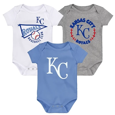 Newborn  Light White Heather Gray Kansas City Royals Biggest Little Fan 3-Pack Bodysuit Set