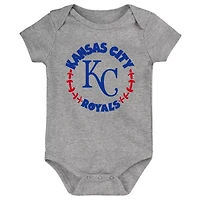 Newborn  Light White Heather Gray Kansas City Royals Biggest Little Fan 3-Pack Bodysuit Set