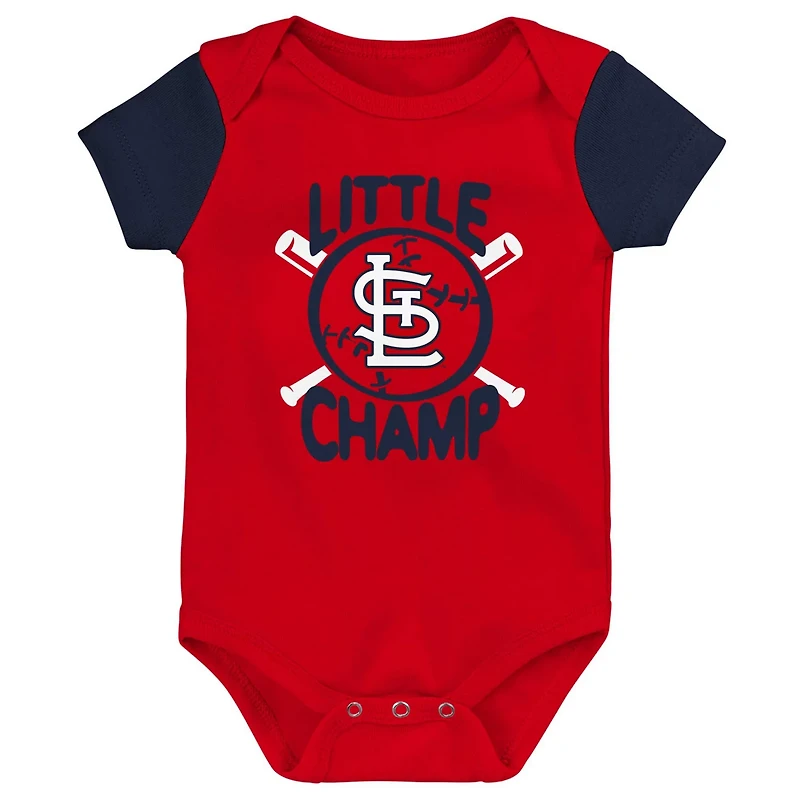 Newborn  Navy St Louis Cardinals Little Champ Three-Pack Bodysuit Bib Booties Set
