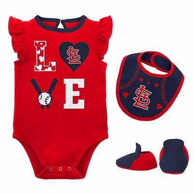 Newborn  Navy St Louis Cardinals Three-Piece Love of Baseball Bib Bodysuit Booties Set