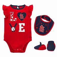 Newborn  Navy St Louis Cardinals Three-Piece Love of Baseball Bib Bodysuit Booties Set