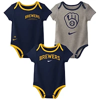 Newborn  Nike Milwaukee Brewers Three-Pack Bodysuit Set