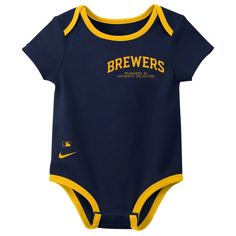 Newborn Nike Milwaukee Brewers Three-Pack Bodysuit Set