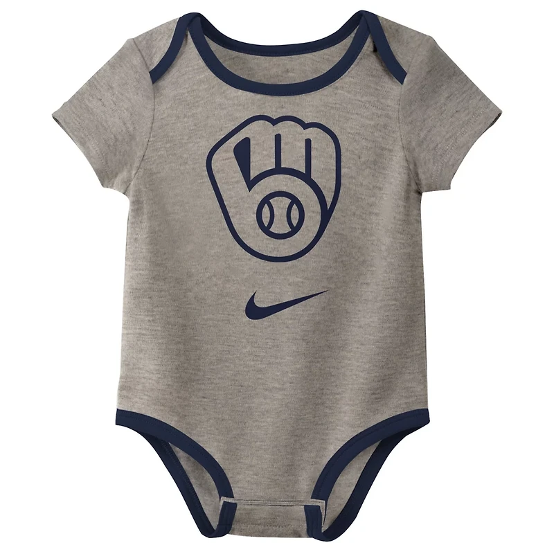 Newborn Nike Milwaukee Brewers Three-Pack Bodysuit Set