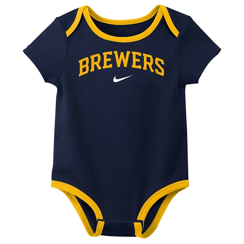 Newborn Nike Milwaukee Brewers Three-Pack Bodysuit Set