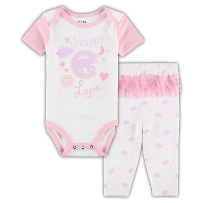 Newborn Pink Chicago Cubs Spreading Love Bodysuit Tutu with Leggings Set