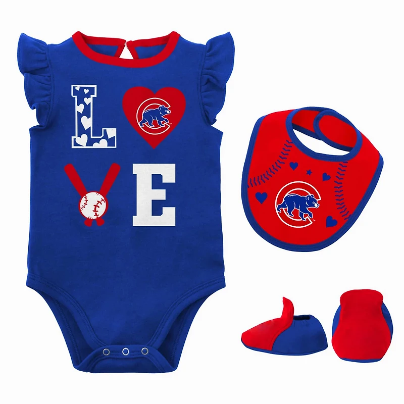 Newborn  Red Chicago Cubs Three-Piece Love of Baseball Bib Bodysuit  Booties Set