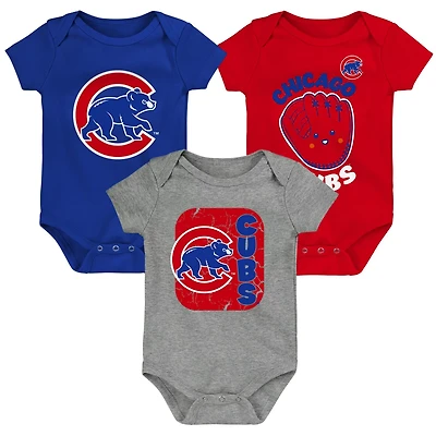 Newborn  Red Gray Chicago Cubs Change Up 3-Pack Bodysuit Set