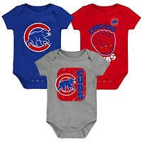 Newborn  Red Gray Chicago Cubs Change Up 3-Pack Bodysuit Set