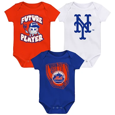 Newborn  Royal White New York Mets Minor League Player Three-Pack Bodysuit Set