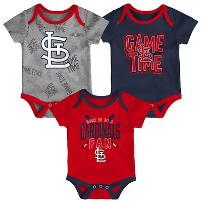 Newborn St Louis Cardinals Navy Heathered Gray Game Time Three-Piece Bodysuit Set