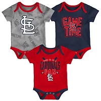 Newborn  St Louis Cardinals Navy Heathered Gray Game Time Three-Piece Bodysuit Set
