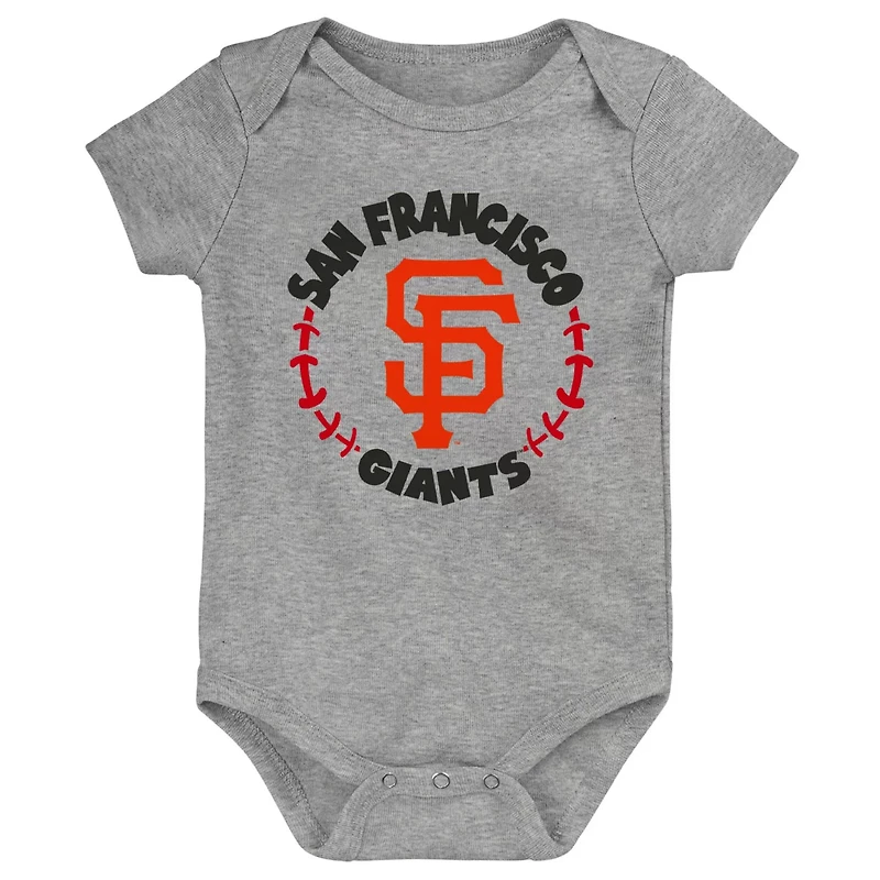 Newborn  White Heather Gray San Francisco Giants Biggest Little Fan 3-Pack Bodysuit Set