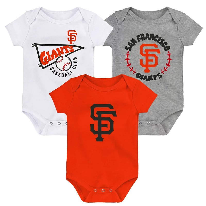 Newborn White Heather Gray San Francisco Giants Biggest Little Fan 3-Pack Bodysuit Set