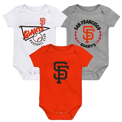 Newborn  White Heather Gray San Francisco Giants Biggest Little Fan 3-Pack Bodysuit Set