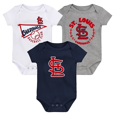 Newborn  White Heather Gray St Louis Cardinals Biggest Little Fan 3-Pack Bodysuit Set