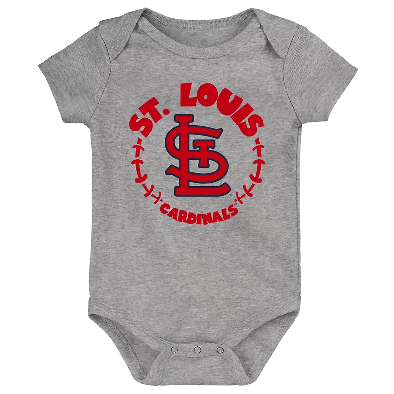 Newborn  White Heather Gray St Louis Cardinals Biggest Little Fan 3-Pack Bodysuit Set
