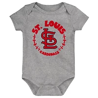 Newborn  White Heather Gray St Louis Cardinals Biggest Little Fan 3-Pack Bodysuit Set