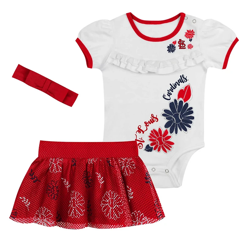 Newborn Red St Louis Cardinals Sweet Catcher 3-Piece Bodysuit Headband and Skirt Set