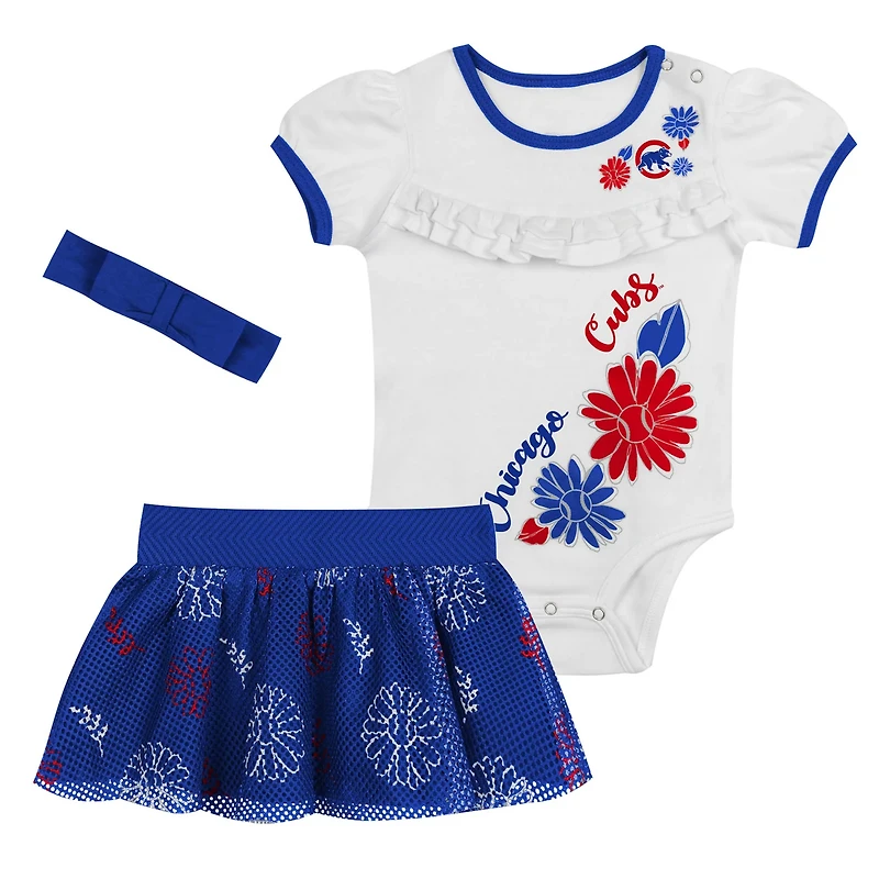 Newborn Royal Chicago Cubs Sweet Catcher 3-Piece Bodysuit Headband and Skirt Set