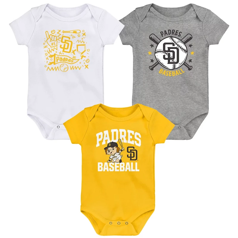 Newborn San Diego Padres Batter Up Three-Pack Bodysuit Set