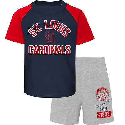 Preschool St Louis Cardinals Heather Gray Groundout Baller Raglan T-Shirt  Shorts Set
